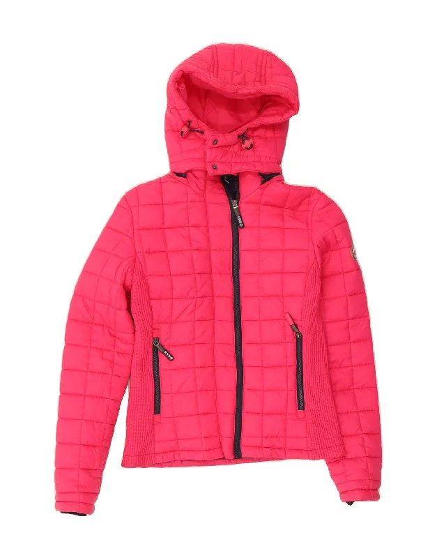 Patchwork SweatshirtsSUPERDRY Womens Hooded Padded Jacket UK 10 Small Pink Polyester