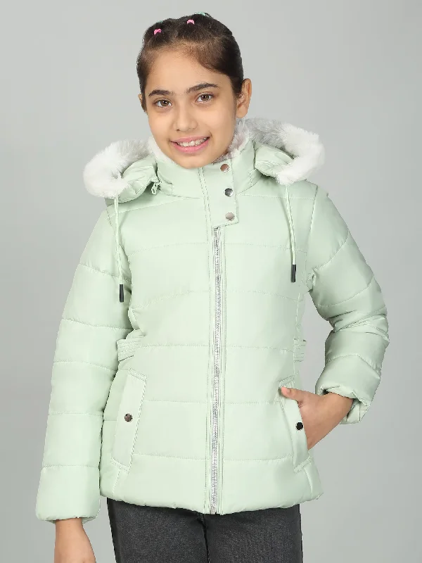 Asymmetrical HoodiesGirls Mint Solid Hooded Jacket