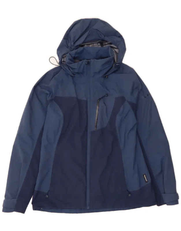 Asymmetrical HoodiesSCHOFFEL Womens Hooded Rain Jacket UK 14 Medium Navy Blue Colourblock