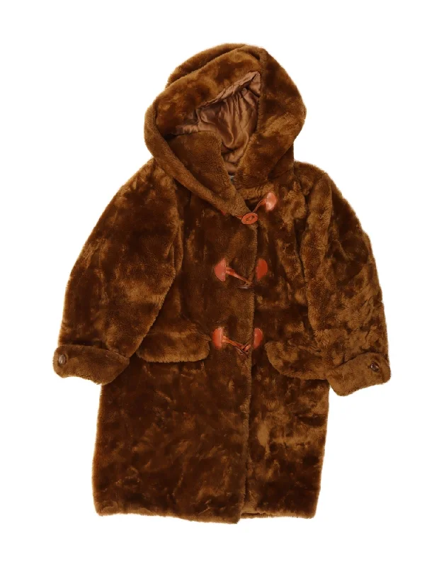 Athletic HoodiesVINTAGE Womens Hooded Faux Fur Duffle Coat UK 10 Small Brown Acrylic