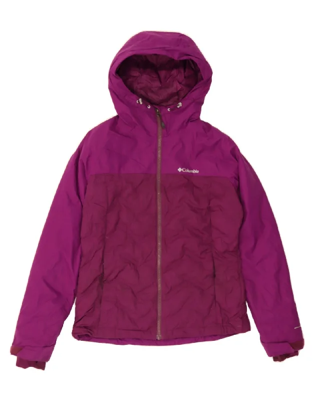 Microfleece HoodiesCOLUMBIA Womens Hooded Padded Jacket UK 14 Medium Maroon Colourblock Nylon