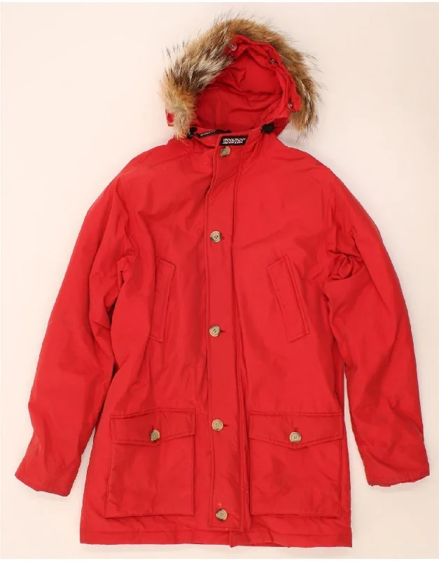 Patchwork SweatshirtsWOOLRICH Womens Hooded Padded Coat UK 14 Large Red