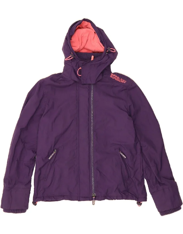 Printed SweatshirtsSUPERDRY Womens Hooded Windbreaker Jacket UK 18 XL Purple Nylon