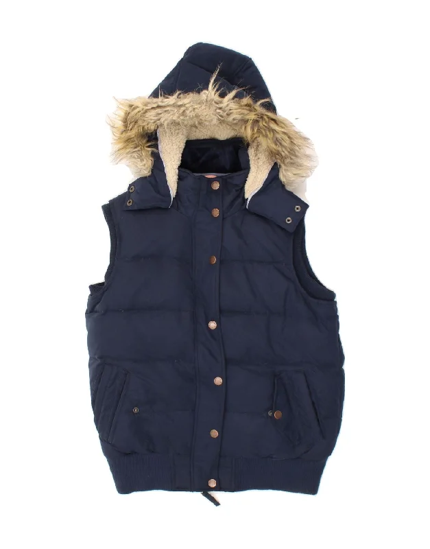 Lace-Up HoodiesFAT FACE Womens Hooded Padded Gilet UK 12 Medium Navy Blue Polyester