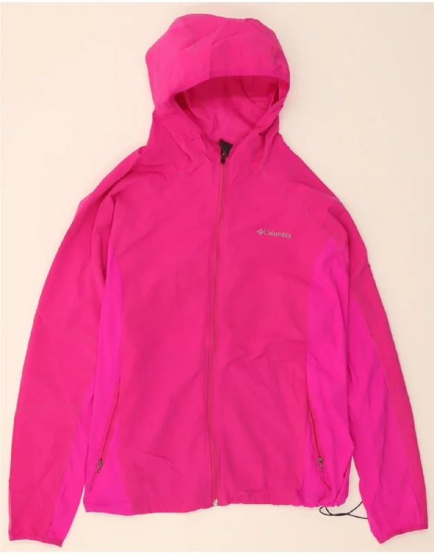 Quilted SweatshirtsCOLUMBIA Womens Hooded Rain Jacket UK 44 2XL Pink Colourblock Polyester