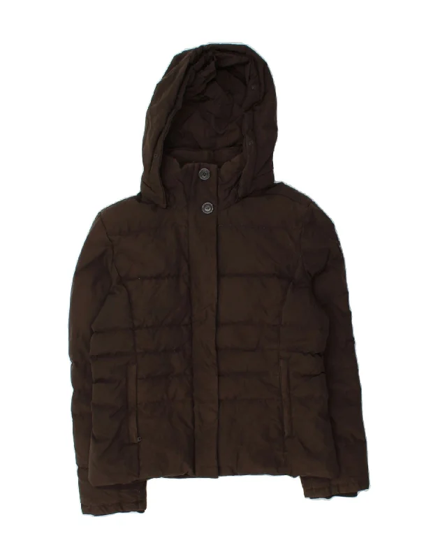 Longline HoodiesWOOLRICH Womens Hooded Padded Jacket UK 14 Medium Brown Nylon