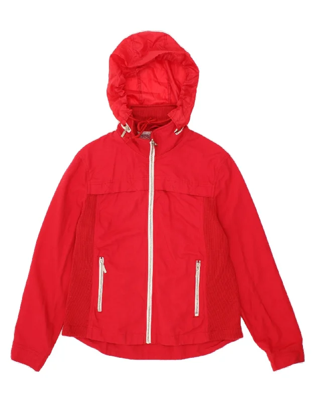 Luxury HoodiesPACO Womens Hooded Bomber Jacket UK 14 Medium Red Cotton