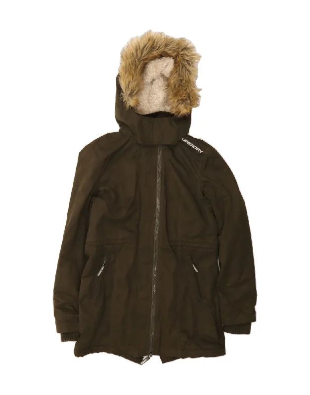 Sleep HoodiesSUPERDRY Womens Tall Hooded Parka Jacket UK 16 Large Khaki Polyester