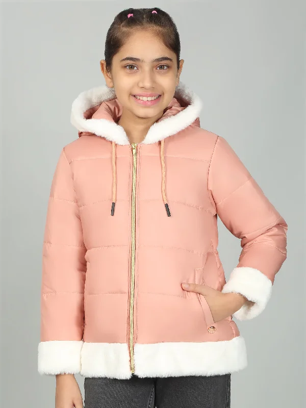 Oversized HoodiesGirls Peach Solid Hooded Jacket