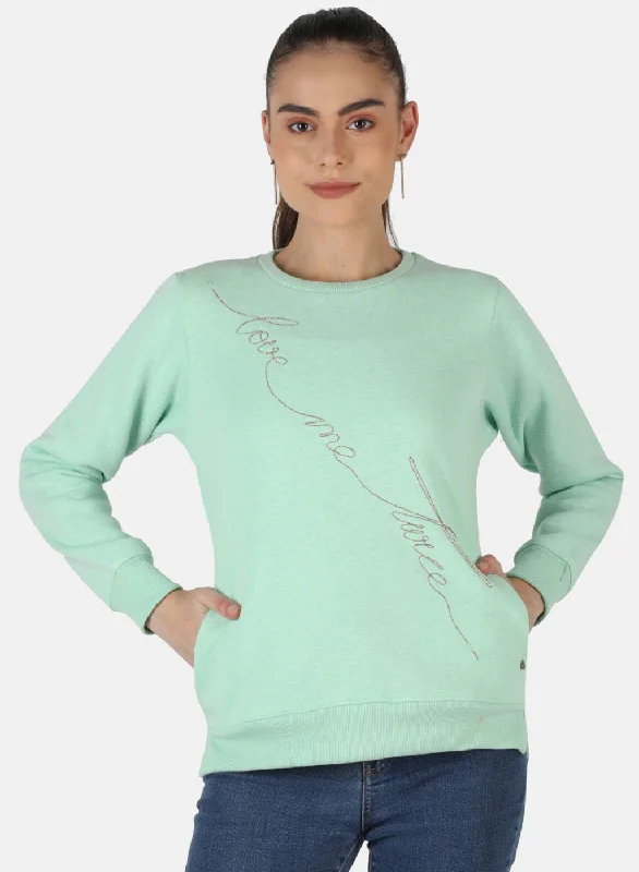 Reflective HoodiesWomen Green Embroidered Sweatshirt