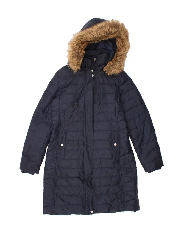 Glitter SweatshirtsTOMMY HILFIGER Womens Hooded Padded Coat UK 14 Medium Navy Blue Polyester