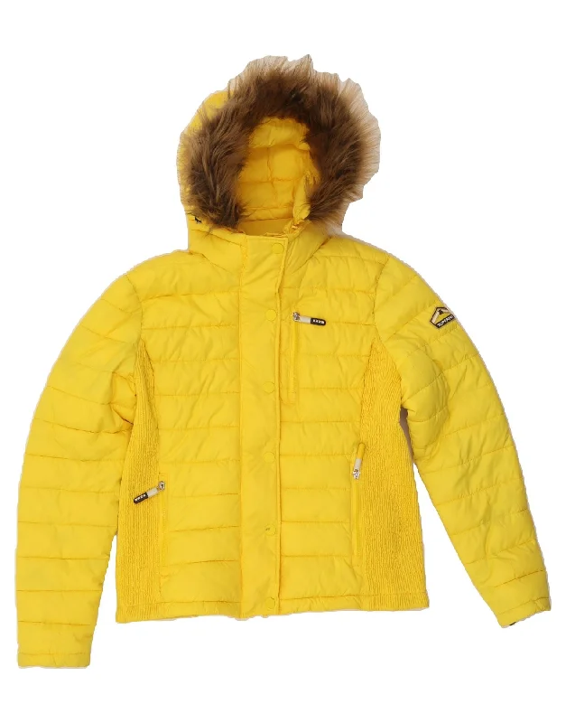 Button-Up SweatshirtsSUPERDRY Womens Hooded Padded Jacket UK 16 Large Yellow Acrylic