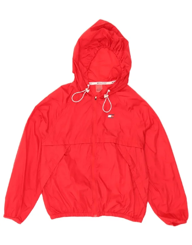 Zip-Up HoodiesTOMMY HILFIGER Womens Graphic Hooded Rain Jacket UK 10 Small Red Polyamide