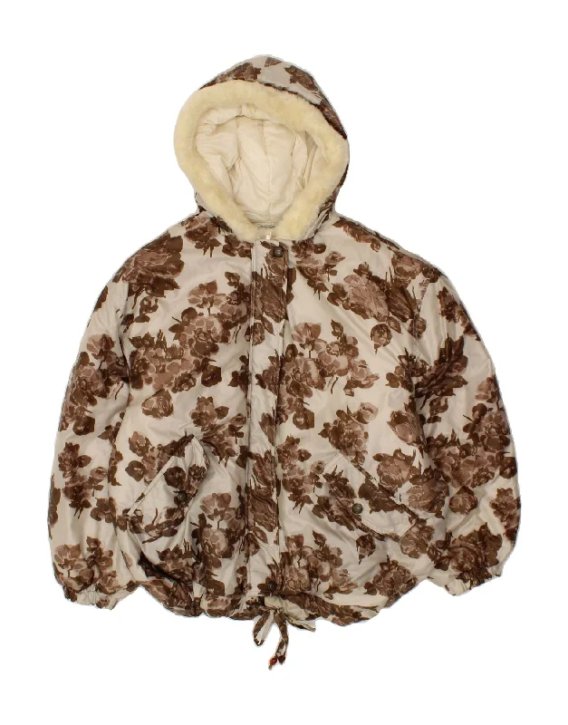 Collaborative SweatshirtsVINTAGE Womens Hooded Padded Jacket UK 16 Large  Beige Floral Polyamide