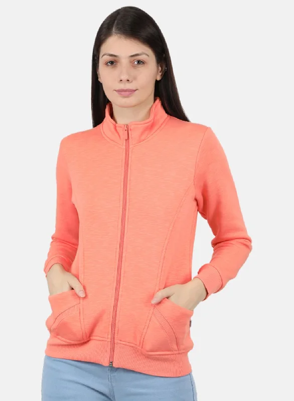 Travel SweatshirtsWomen Orange Solid Sweatshirt