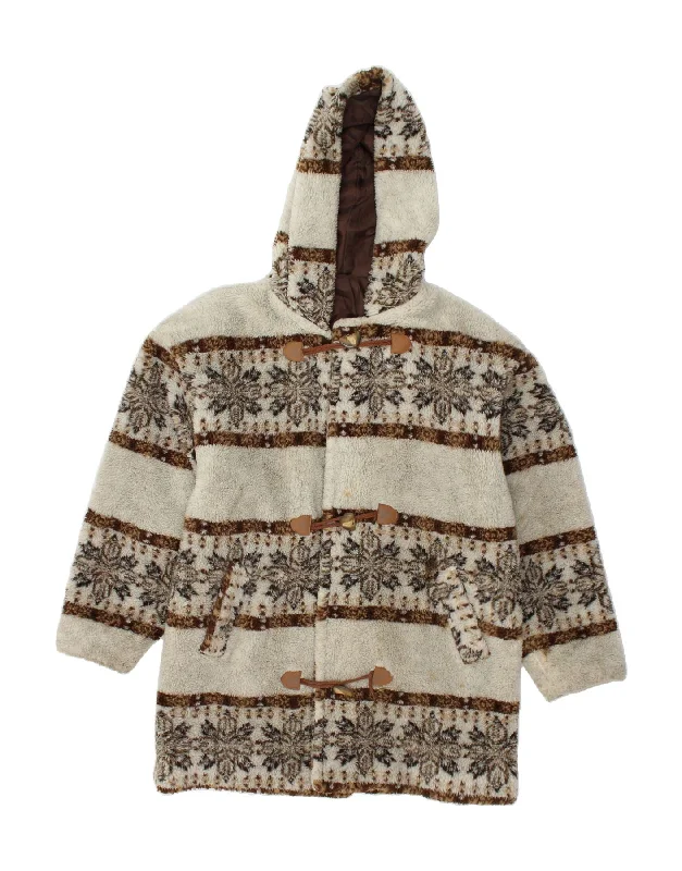 Pullover HoodiesVINTAGE Womens Hooded Teddy Bear Duffle Coat UK 20 2XL Grey Fair Isle