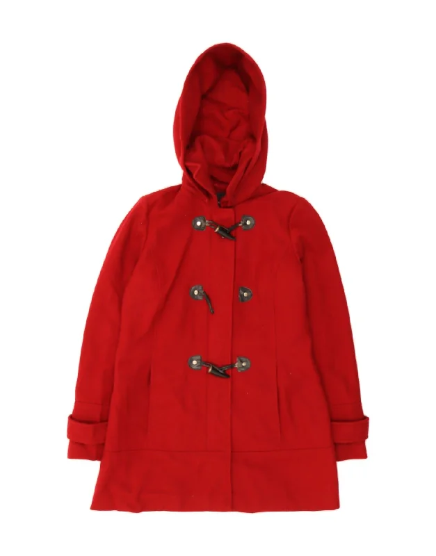 Longline HoodiesLONDON FOG Womens Hooded Duffle Coat UK 10 Small Red Wool