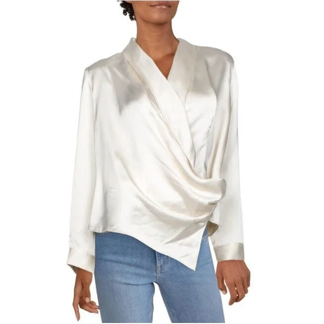 Alfani Women's Draped Faux Wrap Blouse White Size SmallFlannel Shirts