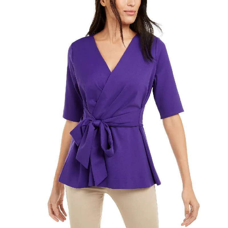 Alfani Women's Faux-Wrap Tie-Front Peplum Blouse Purple Size Extra Large - X-LargeLimited Edition Shirts