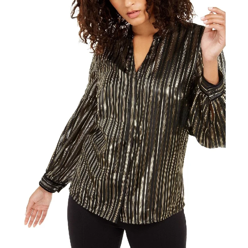 Alfani Women's Metallic Stripe Blouse Black Size SmallBamboo Shirts