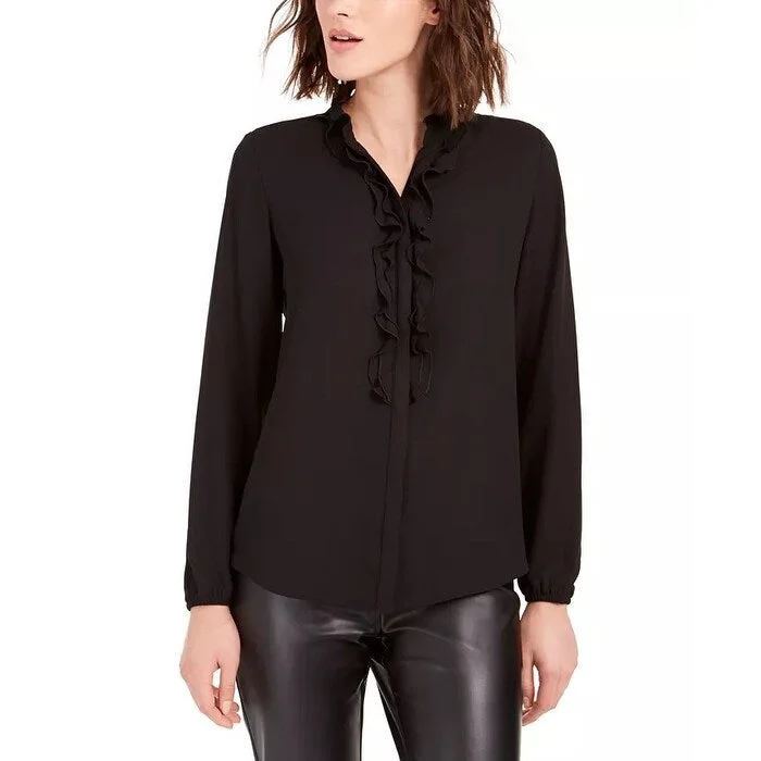 Bar III Women's Ruffle Front Button Up Blouse Black Size SmallSkateboard Shirts