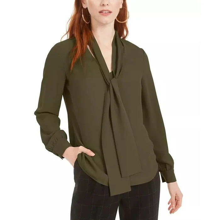 Bar III Women's Tie-Neck Blouse Dark Green Size MediumCashmere Shirts