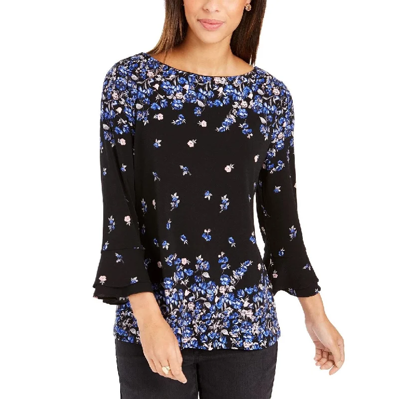 Charter Club Women's Floral Print Bell Sleeve Blouse Medium Blue Size LargeArtist Shirts