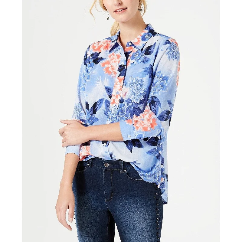 Charter Club Women's Floral-Print Blouse Blue Size 2 Extra Large - XX-LargeLace-Up Shirts