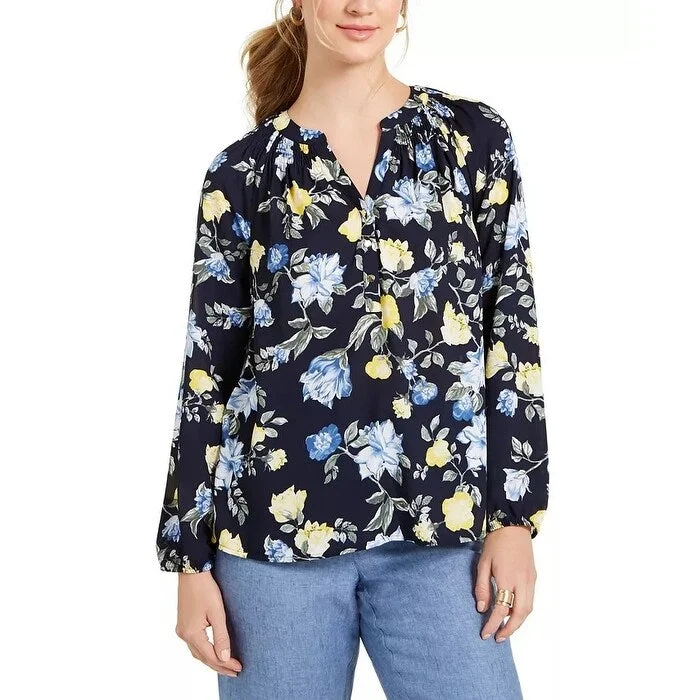 Charter Club Women's Floral Print Georgette Blouse Blue Size MediumHiking Shirts