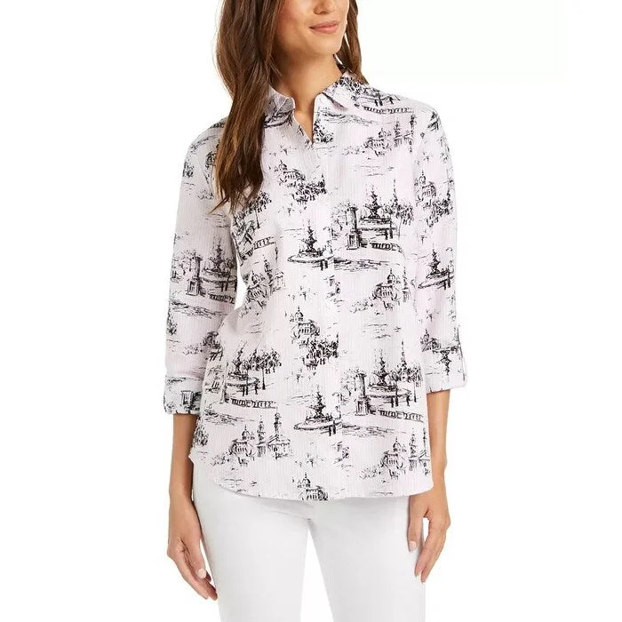 Charter Club Women's Printed Blouse White Size LargeQuick-Dry Shirts