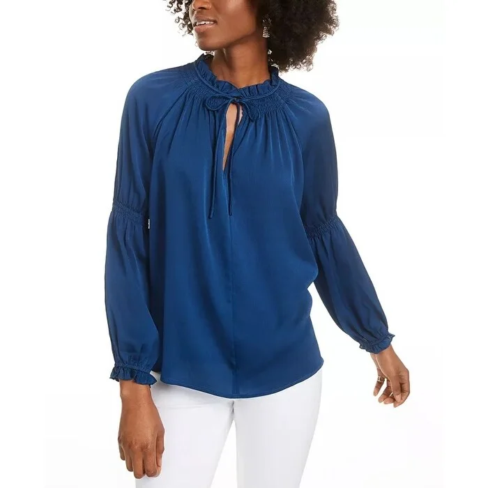 Current Air Women's Tie Neck Blouse Blue Size MediumHip-Hop Shirts