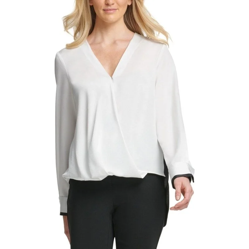 DKNY Women's Hammered Satin Twist-Front Blouse White Size MediumLounge Shirts