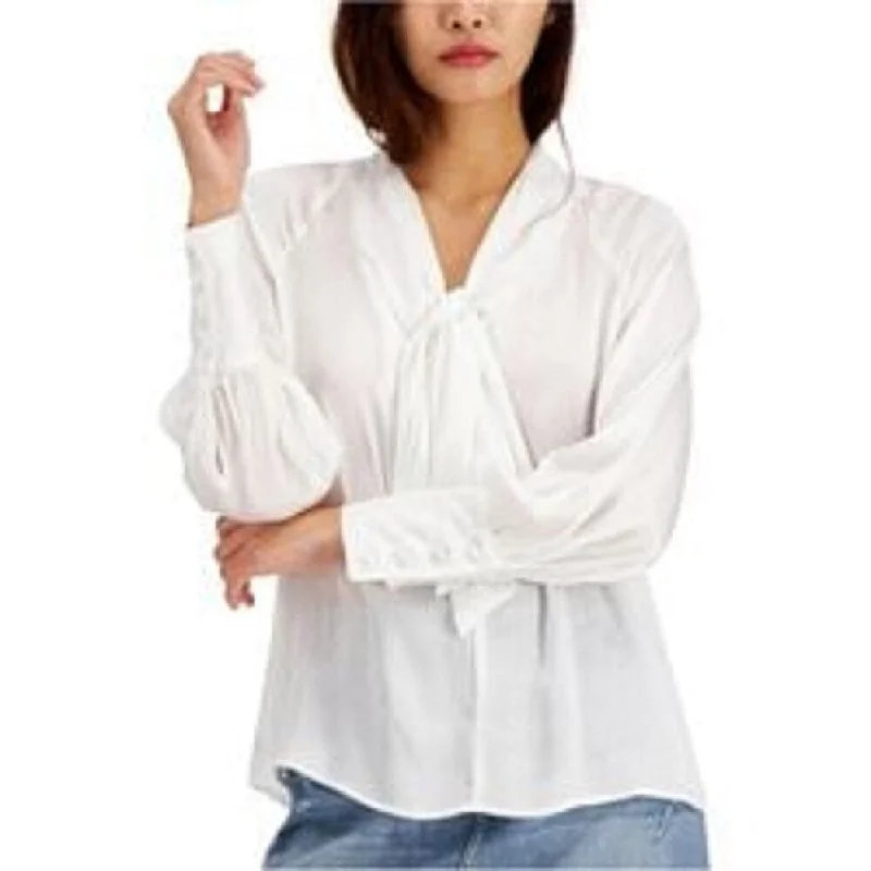 INC International Concepts Women's Tie-Neck Satin Blouse White Size XS - X-SmallPolyester Shirts