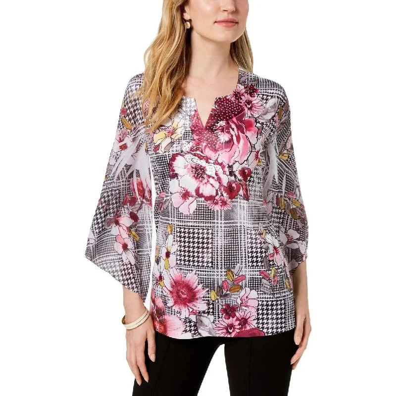 JM Collection Women's Petite Chiffon Printed Blouse Multi Size LargeCompression Shirts