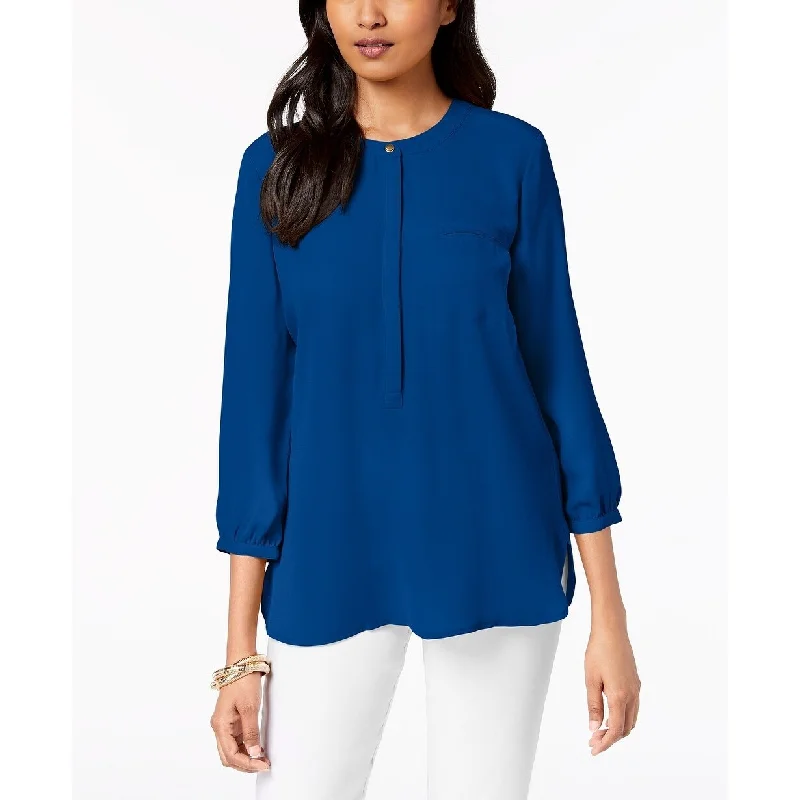 JM Collection Women's Pleated-Back Blouse Blue Steel Size Extra Large - X-LargeCashmere Shirts