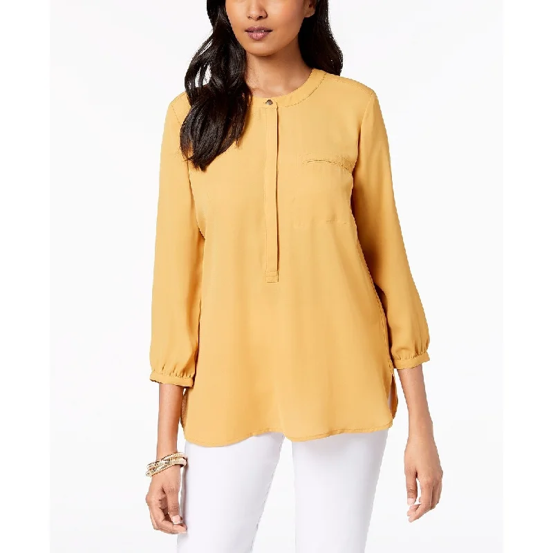 JM Collection Women's Pleated Back Blouse Yellow Size SmallFlannel Shirts