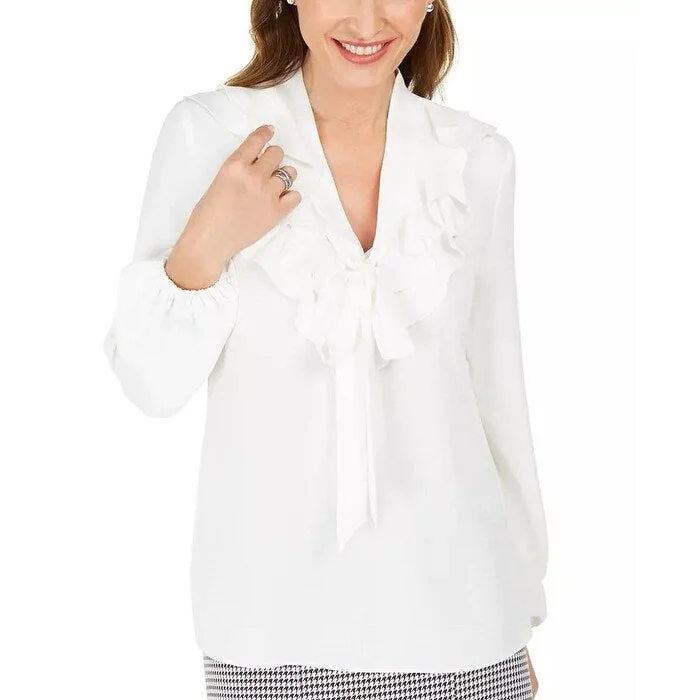 Kasper Women's Petite Ruffle Collar Blouse White Size X-LargeTasseled Shirts