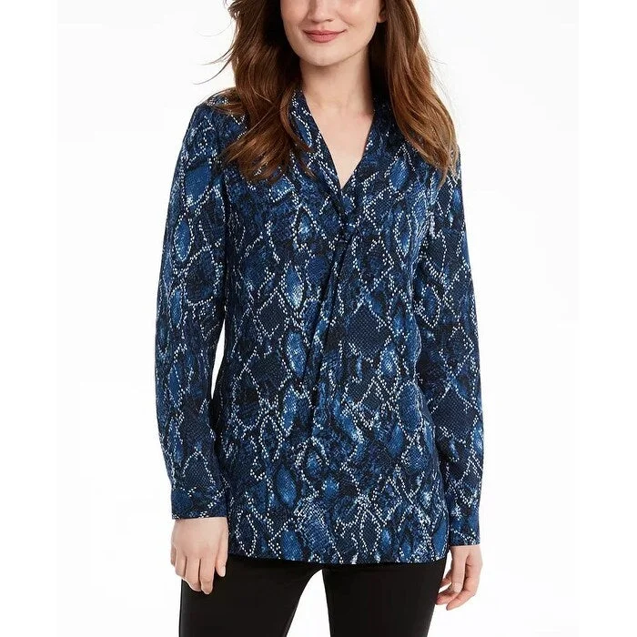 Nine West Women's Tie Neck Snake Print Blouse Blue Size X-LargeLogo Shirts