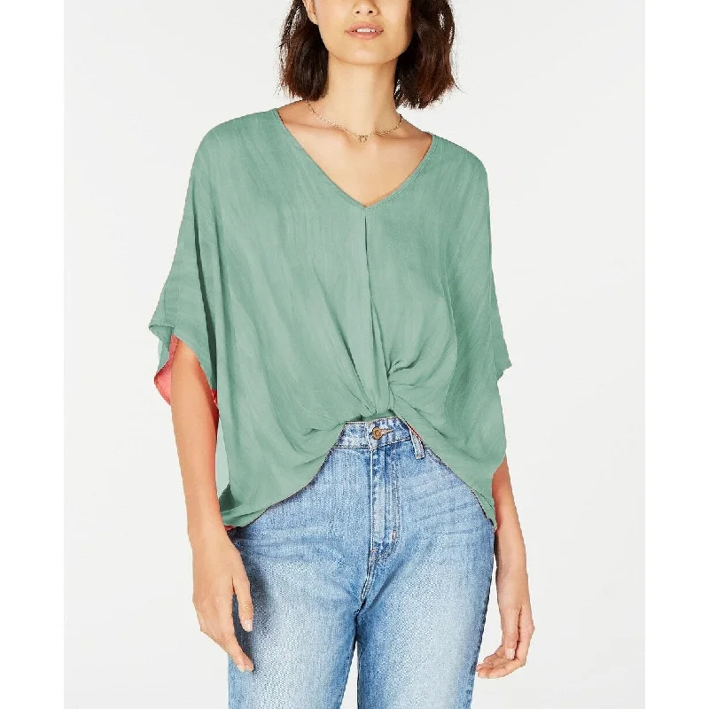 Polly & Esther Juniors' Knot-Front Dolman-Sleeved Blouse Green Size SmallStreetwear Shirts