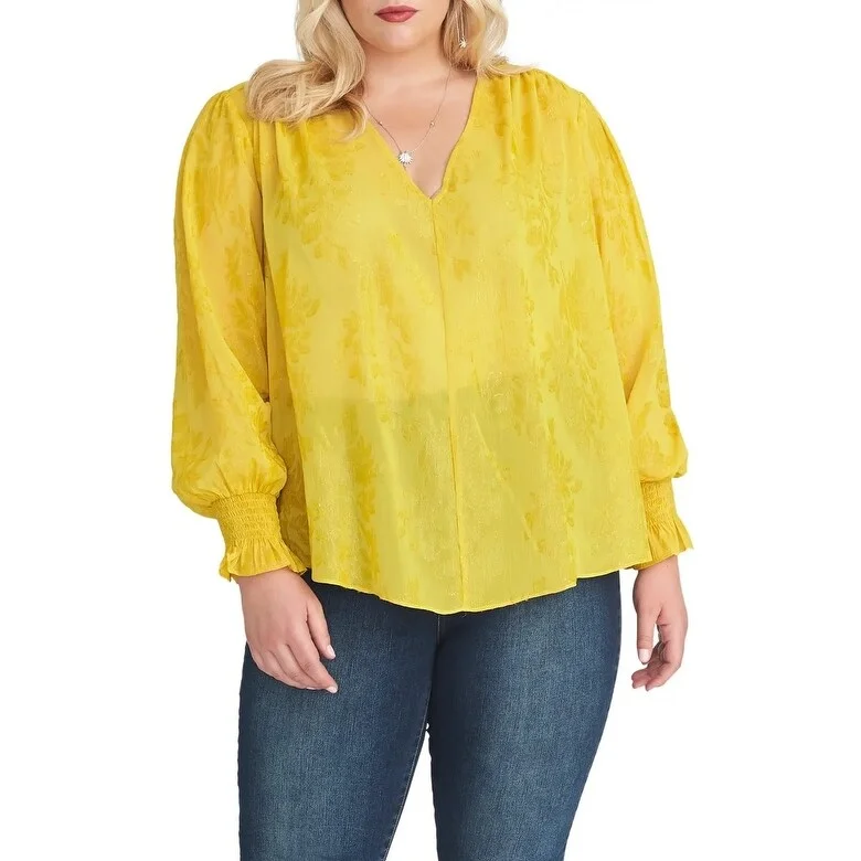 Rachel Rachel Roy Women's Plis Size Lulu Blouse Vibrant Canary Size 1XStatement Shirts