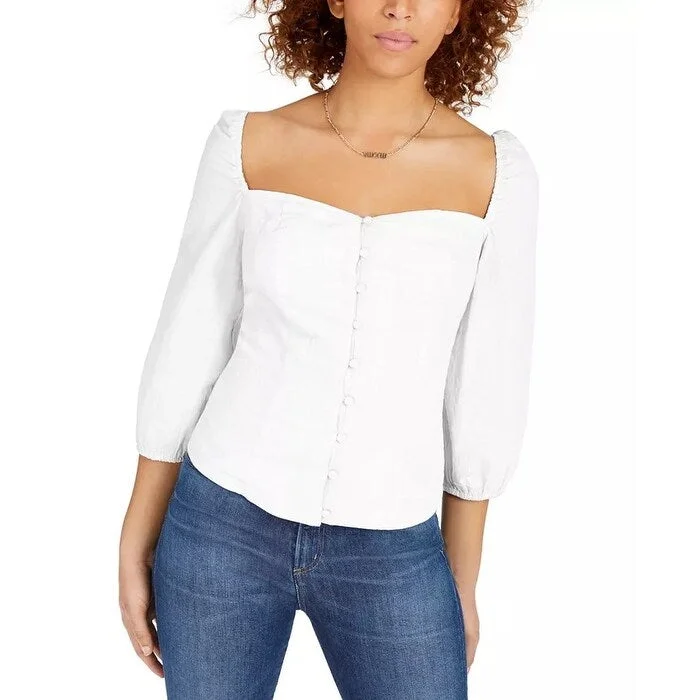 Sage The Label Women's 3/4-Sleeve Sweetheart Blouse White Size LargeSheer Shirts