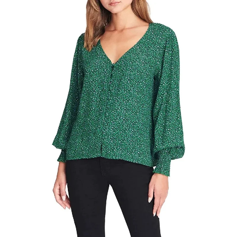 Sanctuary Women's Noelle Smocked Cuff Blouse Green Size LargeCompression Shirts