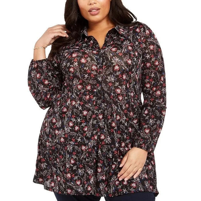 Style & Co Women's Floral Ruffle Blouse Black Size 3XPeplum Shirts