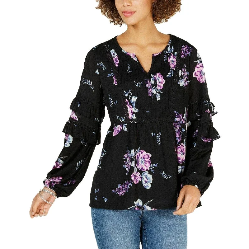 Style & Co Women's Petite Printed Blouse Top Tiered Black Size Petite - P/PUV-Protection Shirts