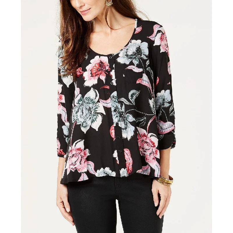 Style & Co Women's Printed Swing Blouse Black Size SmallVelvet Shirts