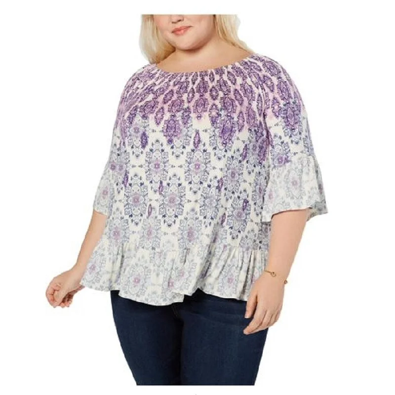 Style & Co Women's Printed Three-Quarter Sleeves Blouse Size Extra Large - Purple - X-LargeWool Shirts