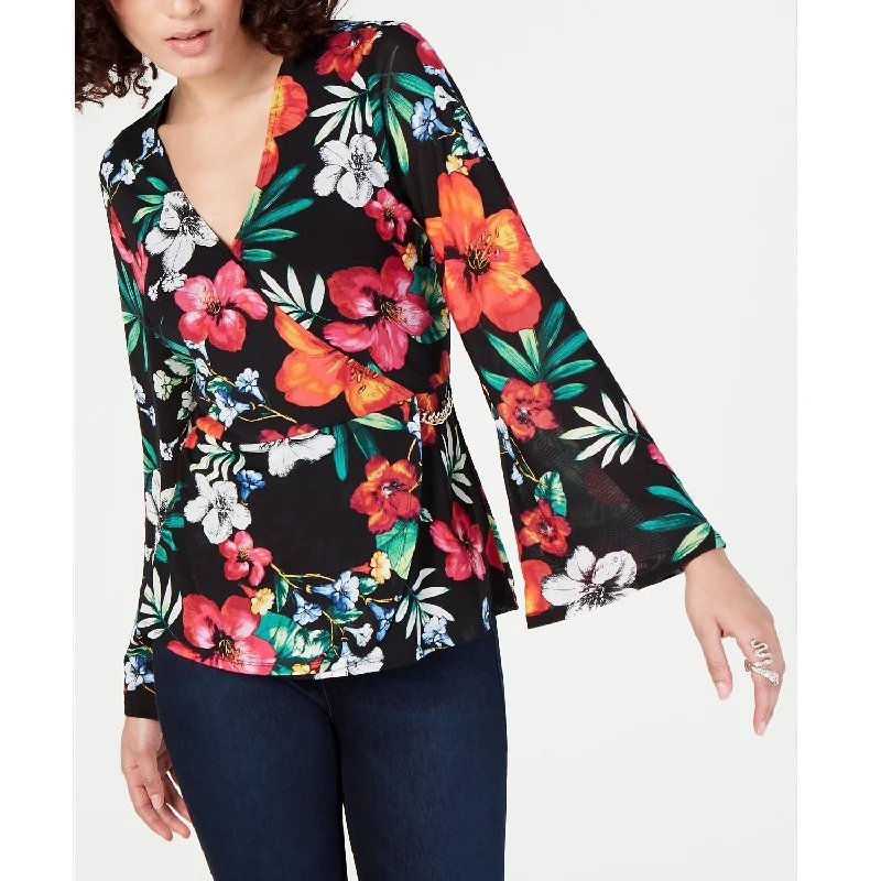 Thalia Sodi Women's Tropical-Print Surplice Blouse Tropical Flor Size SmallHooded Shirts