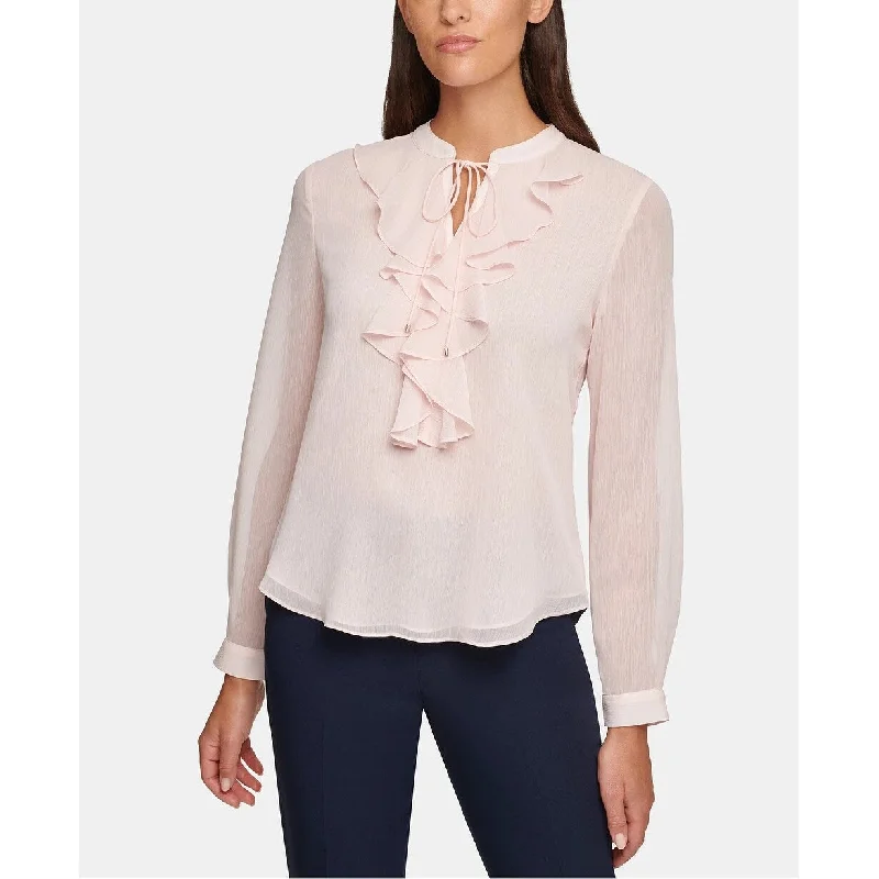 Tommy Hilfiger Women's Ruffled Split Neck Blouse Pink Size MediumVelvet Shirts