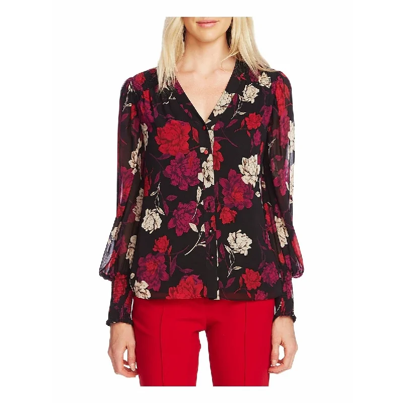 Vince Camuto Women's Enchanted Floral Print Blouse Red Size SmallCycling Shirts