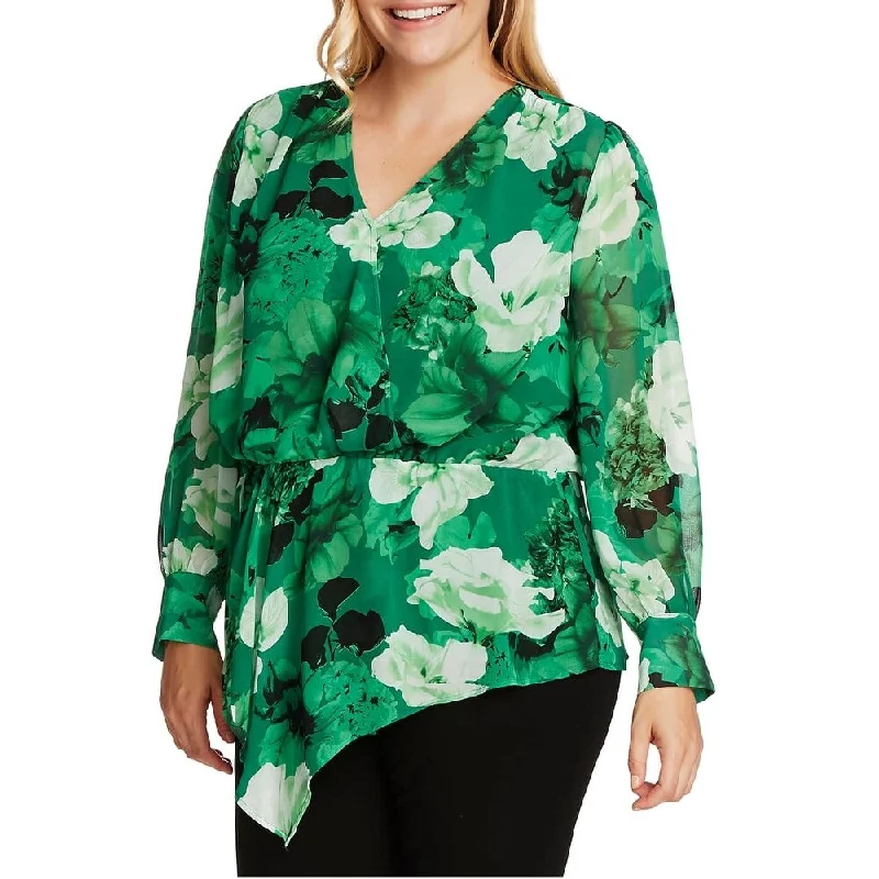 Vince Camuto Women's Floral Cinch Waist Asymmetrical Hem Chiffon Blouse Size SmallAsymmetrical Shirts